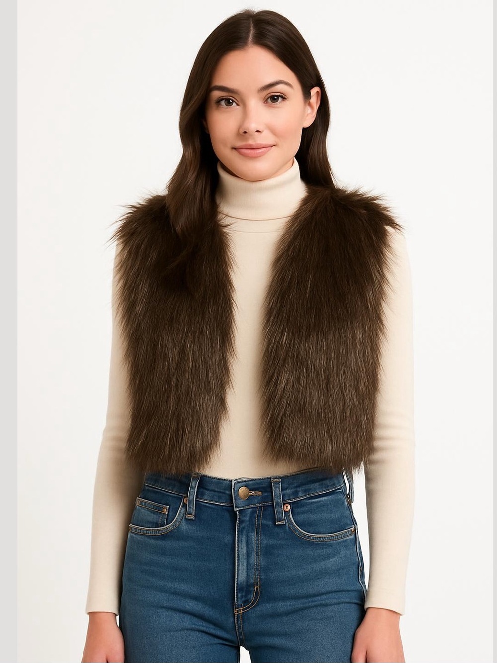 Vintage women's faux fur vest size XS brown colour from Argentina, elegant look